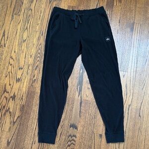 B31 ALO Yoga Women Medium Ribbed Black Track Pants Jogger Active Lounge